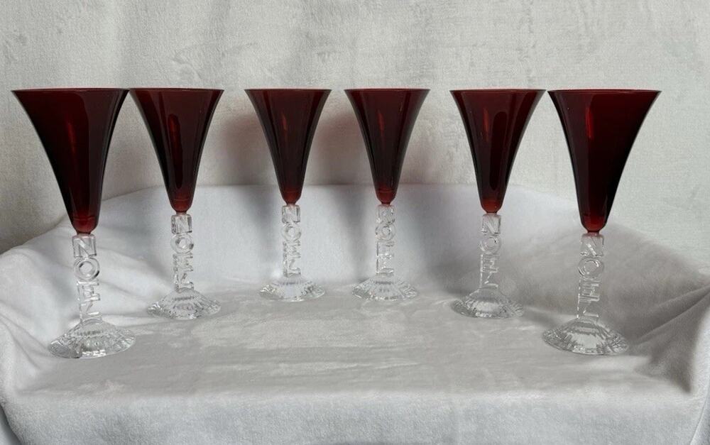 Vintage Red Noel Cristal D'Arques All Purpose Goblets Made In France Set of 6